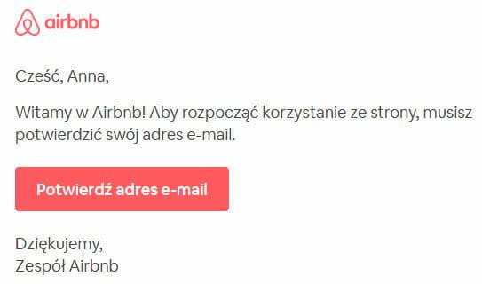 Airbnb rejestracja - potwierdzenie adresu e-mail