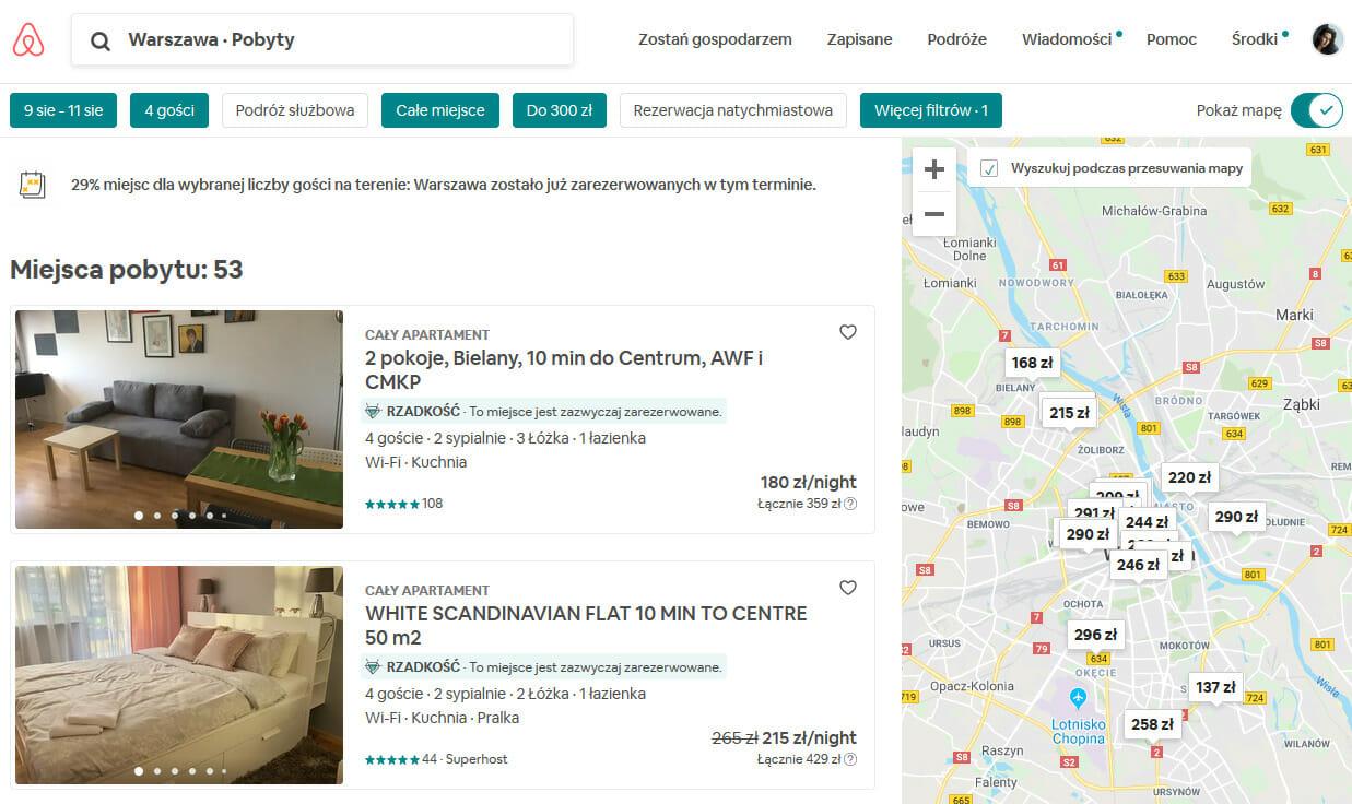 Airbnb Warszawa - spis ofert